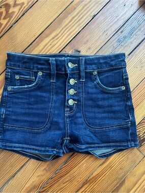 High-Rise Dark Wash Denim Button-Fly Shorts